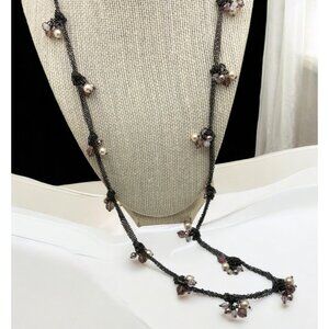 Talbots Knotted Chain Necklace with Pink Bead Accents Charms 30 Inch